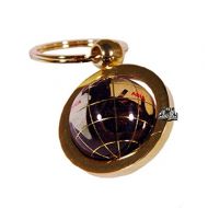 Unique Art Since 1996 Unique Art 1-Inch Diameter Amberlite Pearl Swirl Ocean Gemstone World Globe Keychain with Gold Keyring