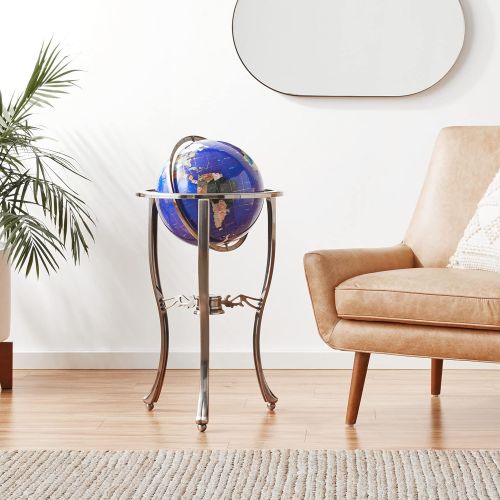  Unique Art Since 1996 Brand 37 Tall Bahama Blue Pearl Swirl Ocean Floor Standing Gemstone World Globe with Tripod Silver Stand and 50 US State Stones