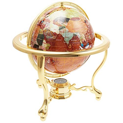  Unique Art Since 1996 Unique Art 13-Inch Tall Table Top Amberllite Pearl Gold Stand Gemstone World Globe with Gold Tripod Stand