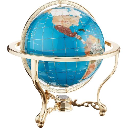  Unique Art Since 1996 Unique Art 21-Inch Tall Turquoise Blue Ocean Table Top Gemstone World Globe with Gold Tripod