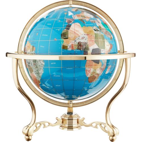  Unique Art Since 1996 Unique Art 21-Inch Tall Turquoise Blue Ocean Table Top Gemstone World Globe with Gold Tripod