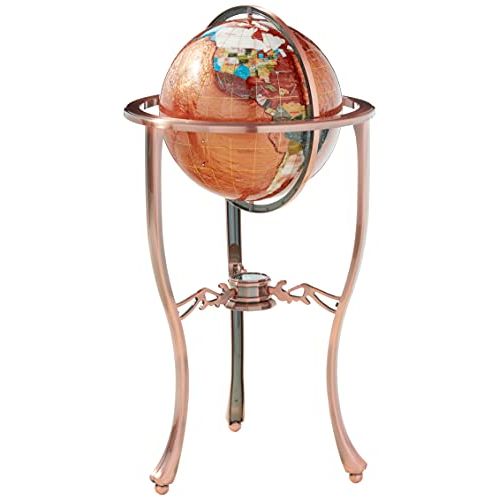  Unique Art Since 1996 Unique Art 36-Inch by 13-Inch Floor Standing Amberlite Gemstone World Globe with Copper Tripod Stand