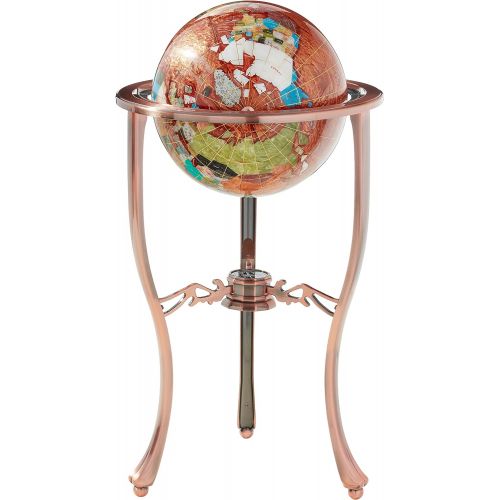  Unique Art Since 1996 Unique Art 36-Inch by 13-Inch Floor Standing Amberlite Gemstone World Globe with Copper Tripod Stand