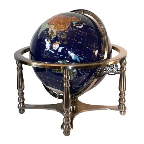  Unique Art Since 1996 21 Blue Lapis Ocean Gemstone Globe with 4-Leg Silver Stand