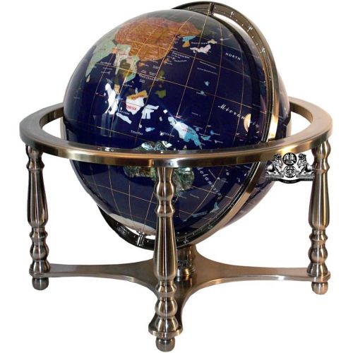  Unique Art Since 1996 21 Blue Lapis Ocean Gemstone Globe with 4-Leg Silver Stand