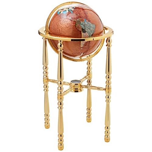  Unique Art Since 1996 Unique Art 36-Inch Tall Amberlite Pearl Swirl Ocean Floor Standing Gemstone World Globe with 4 Leg Gold Stand