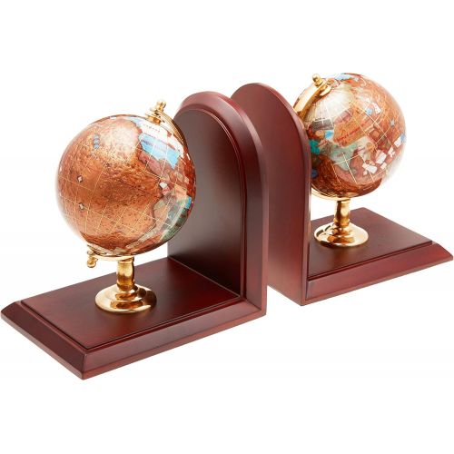  Unique Art Since 1996 Unique Art 7-Inch Tall Pair of Amberlite Swirl Pearl Ocean Gemstone World Globe Bookends