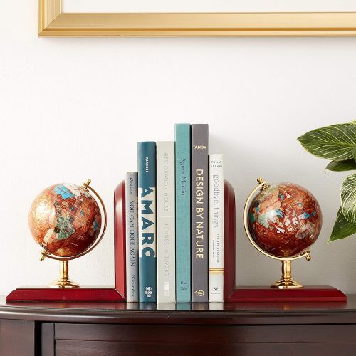  Unique Art Since 1996 Unique Art 7-Inch Tall Pair of Amberlite Swirl Pearl Ocean Gemstone World Globe Bookends