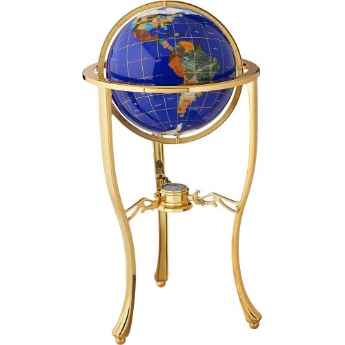  Unique Art Since 1996 Unique Art 36-Inch by 13-Inch Floor Standing Blue Lapis Gemstone World Globe Gold Tripod