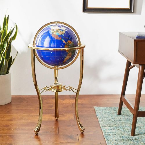  Unique Art Since 1996 Unique Art 36-Inch by 13-Inch Floor Standing Blue Lapis Gemstone World Globe Gold Tripod