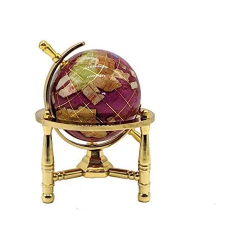  Unique Art Since 1996 Unique Art 6-Inch Tall Pink Rubilite Pearl Swirl Ocean Mini Table Top Gemstone World Globe with Gold Tripod