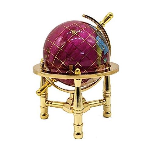  Unique Art Since 1996 Unique Art 6-Inch Tall Pink Rubilite Pearl Swirl Ocean Mini Table Top Gemstone World Globe with Gold Tripod