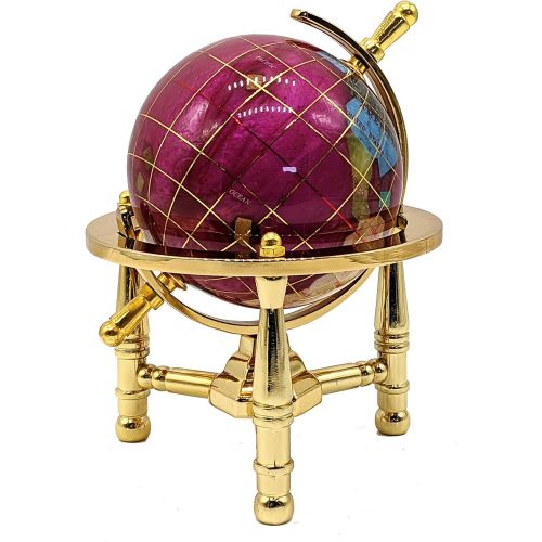  Unique Art Since 1996 Unique Art 6-Inch Tall Pink Rubilite Pearl Swirl Ocean Mini Table Top Gemstone World Globe with Gold Tripod