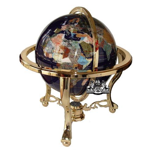  Unique Art Since 1996 Unique Art 21-Inch Tall Blue Lapis Ocean Table Top Gemstone World Globe with Gold Tripod