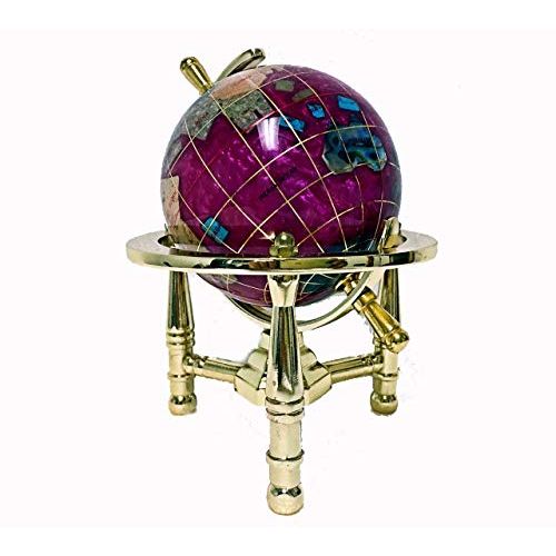  Unique Art Since 1996 Unique Art 6 Tall Pink Pearl Swirll Tripod Gold Leg Table Stand World Map Gemstone Globe