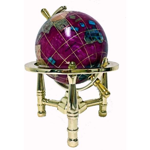  Unique Art Since 1996 Unique Art 6 Tall Pink Pearl Swirll Tripod Gold Leg Table Stand World Map Gemstone Globe