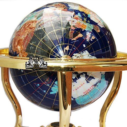  Unique Art Since 1996 14 Tall Blue Lapis Ocean Gemstone Globe with Tripod Gold Stand