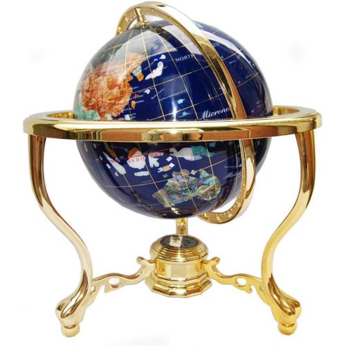  Unique Art Since 1996 14 Tall Blue Lapis Ocean Gemstone Globe with Tripod Gold Stand