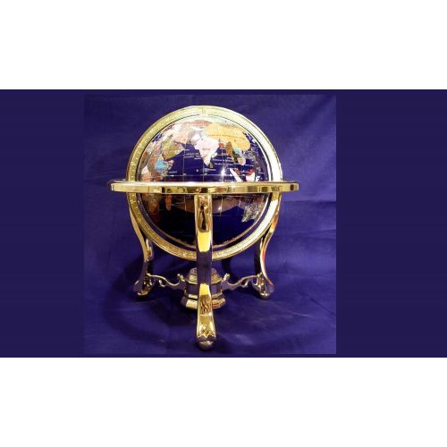  Unique Art Since 1996 14 Tall Blue Lapis Ocean Gemstone Globe with Tripod Gold Stand