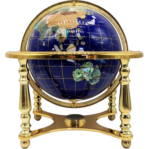  unique art since 1996 14 Blue Lapis Gemstone Globe with Gold Stand