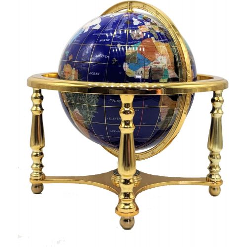  unique art since 1996 14 Blue Lapis Gemstone Globe with Gold Stand