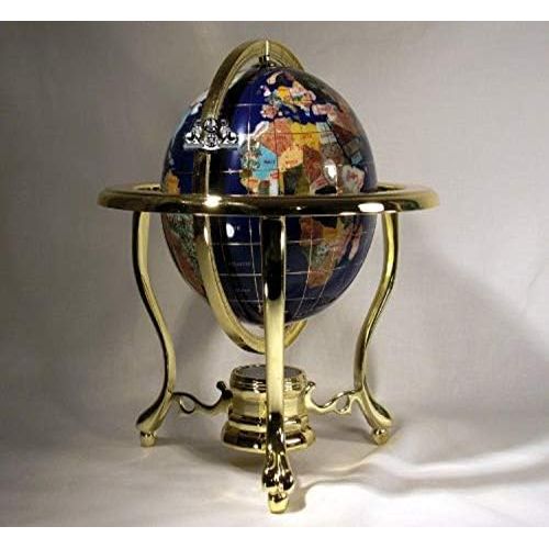  Unique Art Since 1996 Unique Art 10-Inch by 6-Inch Blue Lapis Ocean Table Top Gemstone World Globe with Gold Tripod