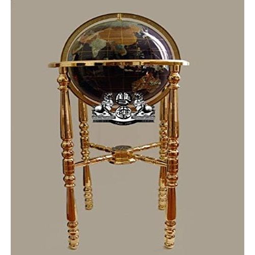  Unique Art Since 1996 Unique Art 36-Inch by 13-Inch Floor Standing Blue Lapis Gemstone World Globe with Gold 4-Leg Stand