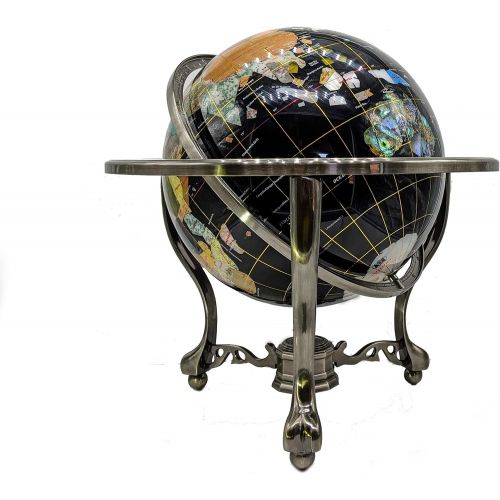 Unique Art Since 1996 Unique Art 21-Inch Tall Black Onyx Ocean Table Top Gemstone World Globe with Silver Tripod