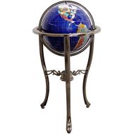 Unique Art Since 1996 Brand 37 Tall Bahama Blue Pearl Swirl Ocean Floor Standing Gemstone World Globe with Tripod Silver Stand and 50 US State Stones
