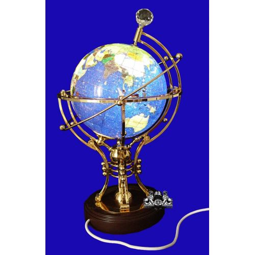  Unique Art Since 1996 Unique Art 14-Inch Tall Illuminated Blue Crystal Ocean Table Top Gemstone World Globe with Auto Spin