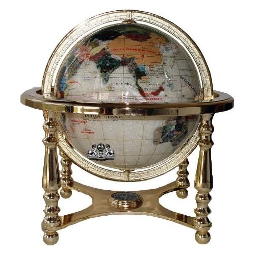  Unique Art Since 1996 Unique Art 21-Inch Tall Pearl Ocean Table Top Gemstone World Globe with 4 Leg Gold Stand