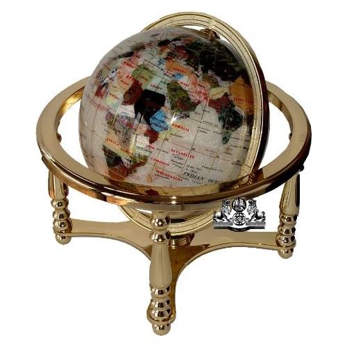  Unique Art Since 1996 Unique Art 21-Inch Tall Pearl Ocean Table Top Gemstone World Globe with 4 Leg Gold Stand