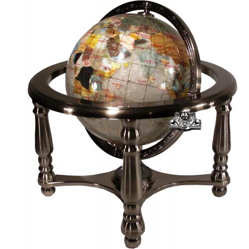  Unique Art Since 1996 Unique Art 10-Inch Tall Pearl Swirl Ocean Gemstone World Globe with 4 Leg Silver Stand