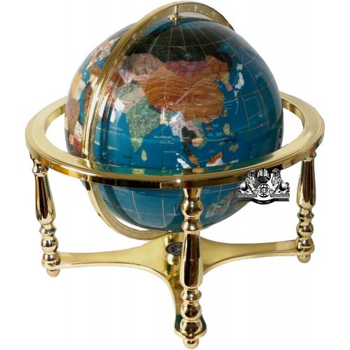  Unique Art Since 1996 Unique Art 21-Inch Tall Turquoise Ocean Table Top Gemstone World Globe with 4 Leg Gold Stand