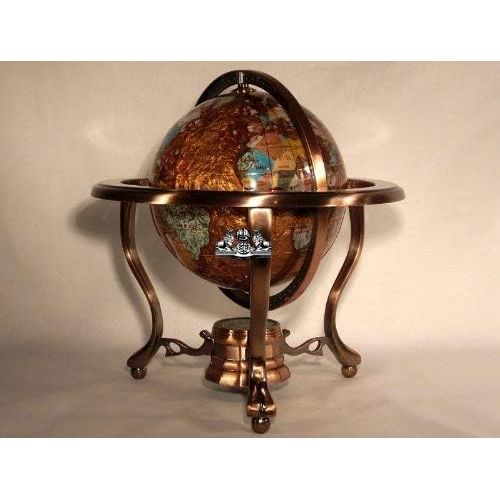  Unique Art Since 1996 Unique Art 10-Inch Tall Table Top Amberlite Pearl Swirl Ocean Gemstone World Globe with Copper Tripod Stand