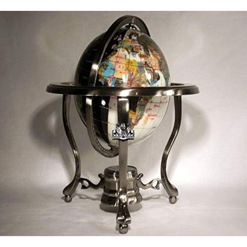  Unique Art Since 1996 Unique Art 10-Inch by 6-Inch White Jade and Black Onyx Ocean Table Top Gemstone World Globe with Gold Tripod