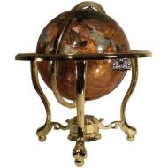 Unique Art Since 1996 Unique Art 13-Inch Tall Table Top Amberllite Pearl Gold Stand Gemstone World Globe with Gold Tripod Stand