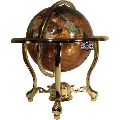  Unique Art Since 1996 Unique Art 13-Inch Tall Table Top Amberllite Pearl Gold Stand Gemstone World Globe with Gold Tripod Stand