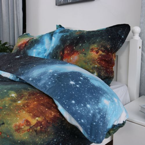  Unique Bargains Galaxy Sky Cosmos Night Pattern Single Size Bedding Quilt Duvet Set Multicolor