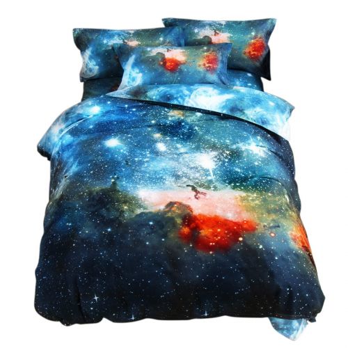  Unique Bargains Galaxy Sky Cosmos Night Pattern Single Size Bedding Quilt Duvet Set Multicolor