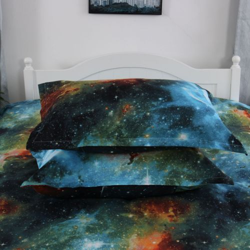  Unique Bargains Galaxy Sky Cosmos Night Pattern Single Size Bedding Quilt Duvet Set Multicolor