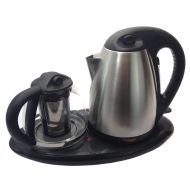 Unique Imports Royal Dual Electric Kettle and Tea Maker Set Stainless Steel & Glass & Keep Tea Warm Tray