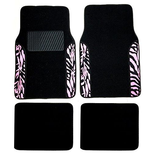  Unique Imports 17 Piece Animal Print Seat Covers and Two Tone Floor Mats Gift Set (Full Animal Print, Pink Zebra)