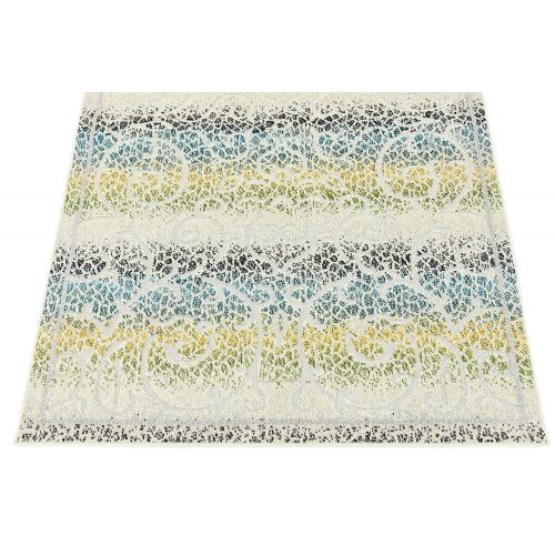  Unique Loom Outdoor Botanical Collection Carved Striped Floral Transitional Indoor and Outdoor Flatweave Cream Area Rug (4 0 x 6 0): Home & Kitchen