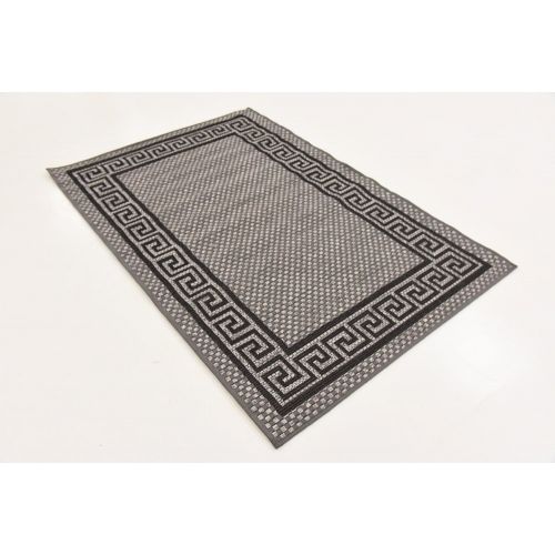  Unique Loom Outdoor Border Collection Casual Greek Key Transitional Indoor and Outdoor Flatweave Gray Area Rug (3 x 5)