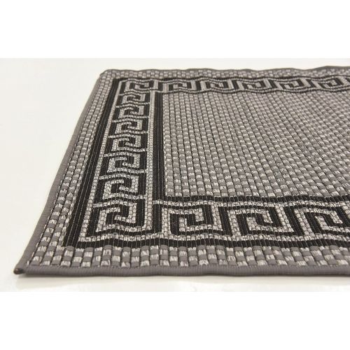  Unique Loom Outdoor Border Collection Casual Greek Key Transitional Indoor and Outdoor Flatweave Gray Area Rug (3 x 5)