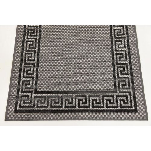  Unique Loom Outdoor Border Collection Casual Greek Key Transitional Indoor and Outdoor Flatweave Gray Area Rug (3 x 5)