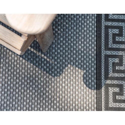  Unique Loom Outdoor Border Collection Casual Greek Key Transitional Indoor and Outdoor Flatweave Gray Area Rug (3 x 5)