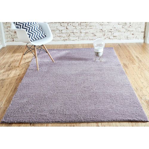  Unique Loom Modern Plush 5 feet by 8 feet (5 x 8) Studio Solid Shag Mauve Contemporary Area Rug