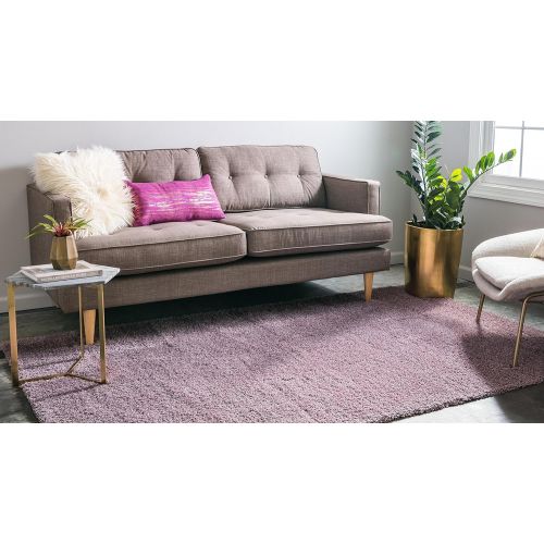  Unique Loom Modern Plush 5 feet by 8 feet (5 x 8) Studio Solid Shag Mauve Contemporary Area Rug